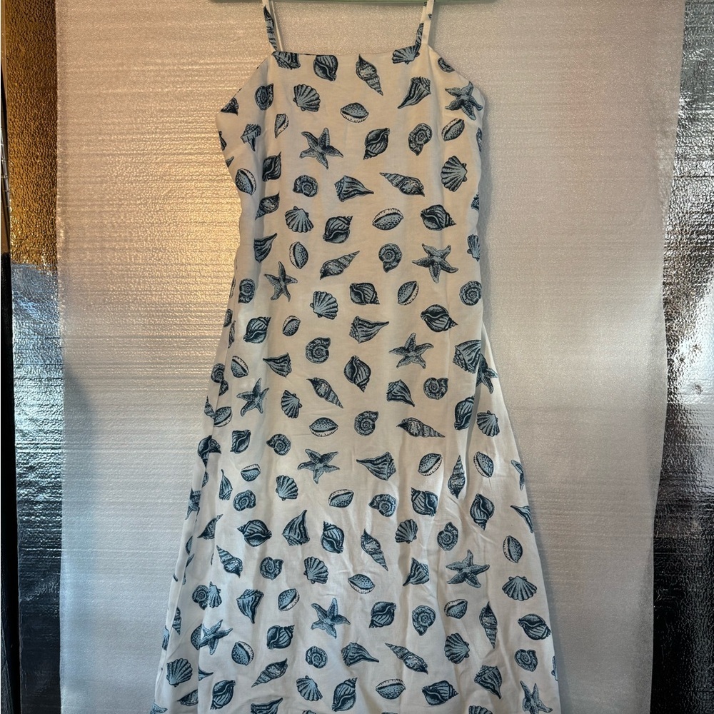 JAPNA Seashell Starfish Blue White MIDI Dress Women’s Size Large - Picture 2 of 7